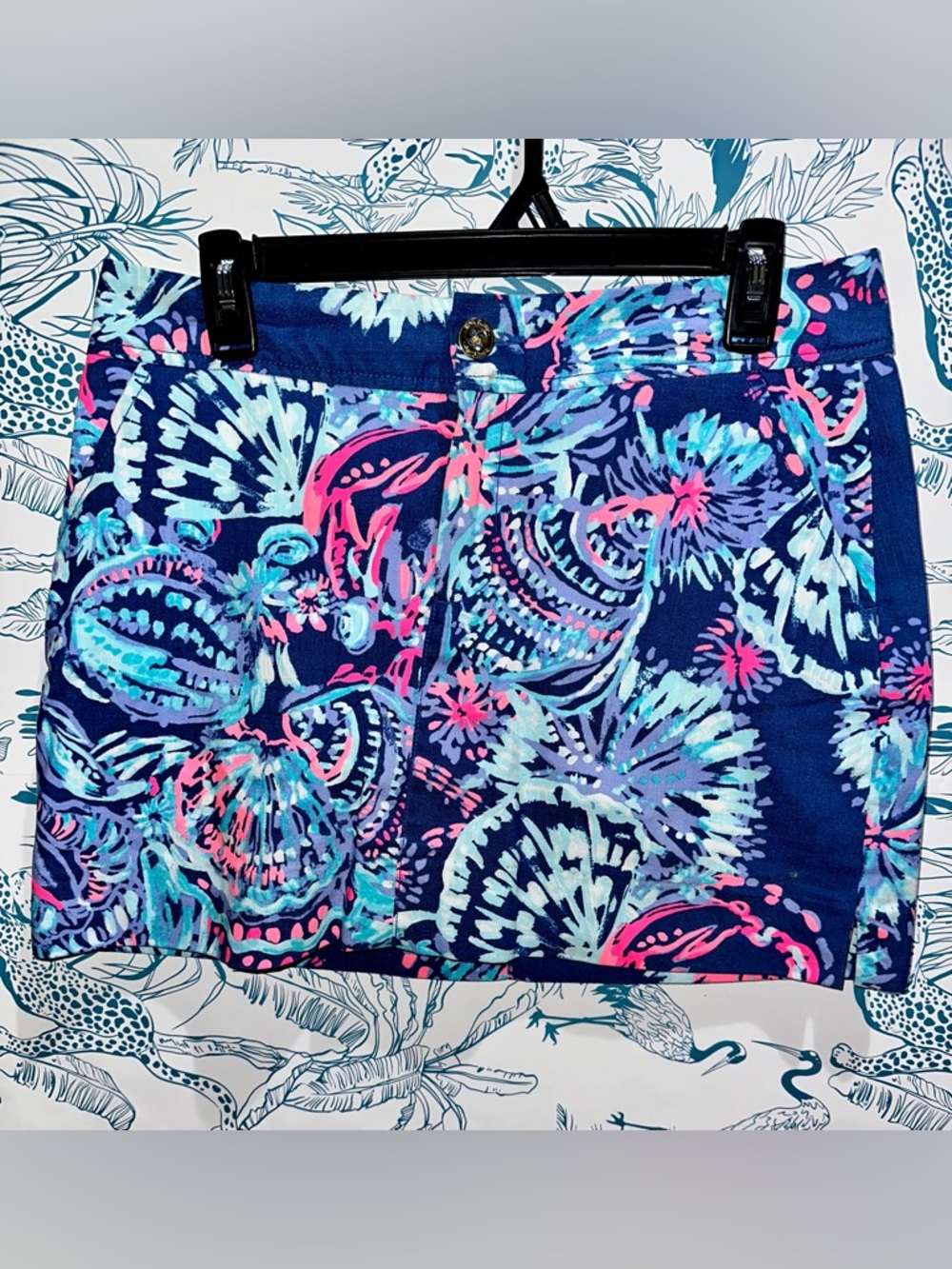 Lilly Pulitzer Navy and Aqua Floral Mini Skirt